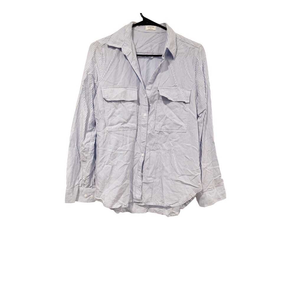 Babaton Aritzia Blue White Striped Button Down Shirt Long Sleeve Pockets Small